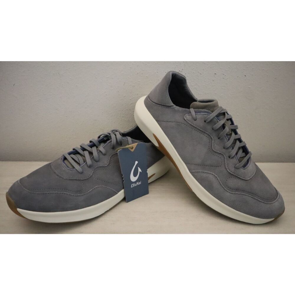 OluKai Men’s  Sz 9.5W Wide Charcoal Gray Suede Koheo Drop-In Heel Shoes